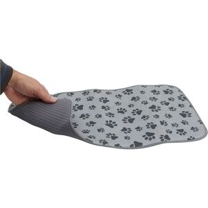 Multipet Non-Slip Microfiber Pet Bowl Mat 10inch x 20inch Dark Gray W/ Paw Print